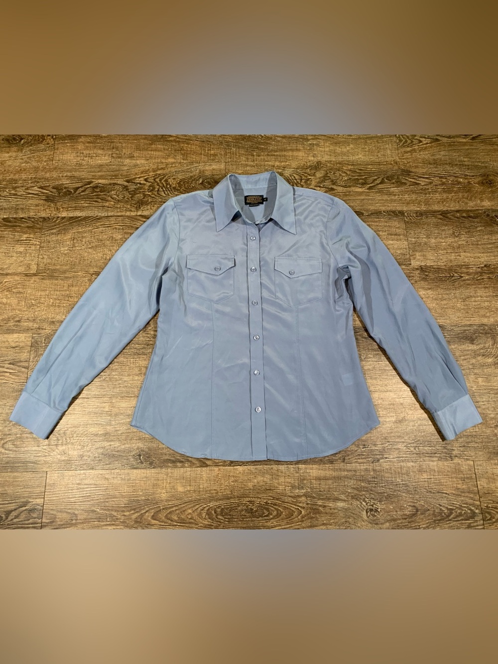 Pendleton Cornflower Blue Shimmer Silky Lightweight Button Down Blouse Ladies 10
